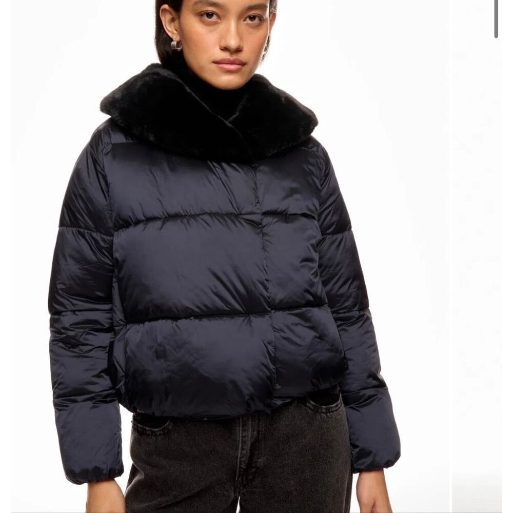 Save the Duck NWT Mireille black vegan down faux fur puffer jacket M